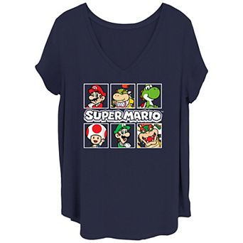 Juniors' Plus Size Super Mario Bros Friends And Foes Portraits V-Neck Graphic Tee