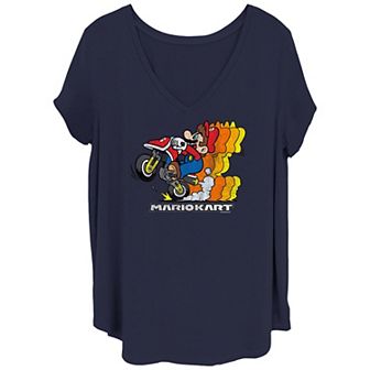 Juniors' Plus Size Mario Kart Mario Bike Rider V-Neck Graphic Tee
