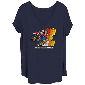 Juniors' Plus Size Mario Kart Mario Bike Rider V-Neck Graphic Tee