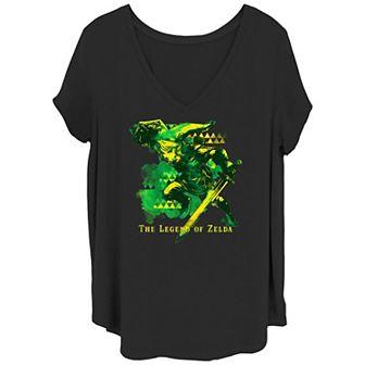 Juniors' Plus Size The Legend Of Zelda Action Link Poster V-Neck Graphic Tee