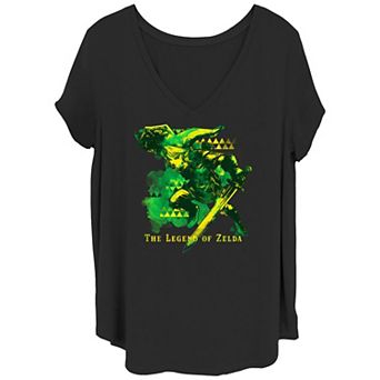 Juniors' Plus Size The Legend Of Zelda Action Link Poster V-Neck Graphic Tee