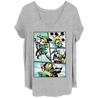 Juniors' Plus Size The Legend Of Zelda Link Manga Style Portraits V-Neck Graphic Tee