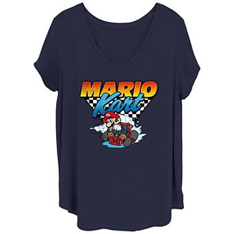 Juniors' Plus Size Mario Kart Racing Mario V-Neck Graphic Tee