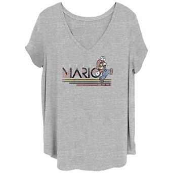 Juniors' Plus Size Super Mario Bros 1985 Jump Profile V-Neck Graphic Tee