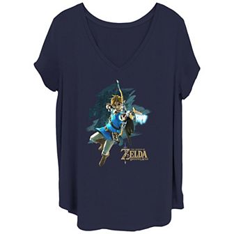 Juniors' Plus Size The Legend Of Zelda Breath Of The Wild Shooter Link V-Neck Graphic Tee