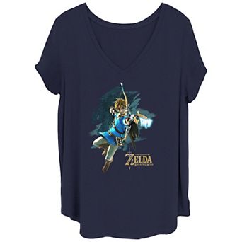 Juniors' Plus Size The Legend Of Zelda Breath Of The Wild Shooter Link V-Neck Graphic Tee
