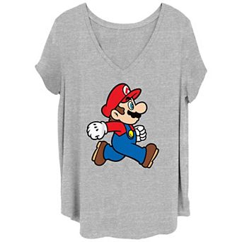 Juniors' Plus Size Super Mario Bros Running Profile V-Neck Graphic Tee