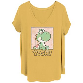 Juniors' Plus Size Super Mario Bros Yoshi Portrait V-Neck Graphic Tee