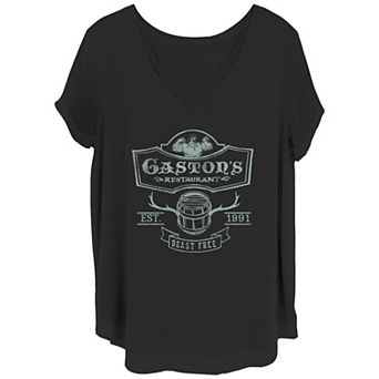 Disney's Beauty And The Beast Gaston's Restaurant Juniors' Plus Size V-Neck Graphic Tee