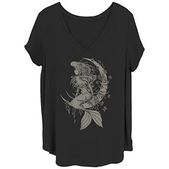 Disney's The Little Mermaid Sitting On The Moon Juniors' Plus Size V-Neck Graphic Tee