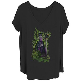 Disney's Beauty And The Beast Maleficent Wickedness Juniors' Plus Size V-Neck Graphic Tee