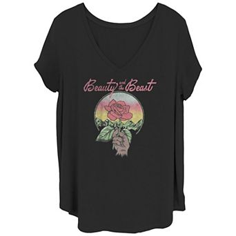 Disney's Beauty And The Beast Rose Juniors' Plus Size V-Neck Graphic Tee