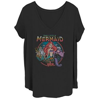 Disney's The Little Mermaid Group Stamp Juniors' Plus Size V-Neck Graphic Tee