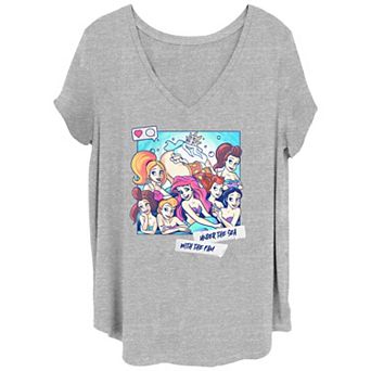 Disney's The Little Mermaid Under The Sea With The Fam Juniors' Plus Size V-Neck Graphic Tee