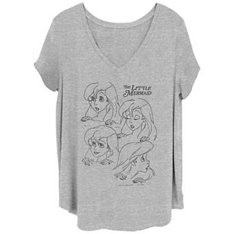 Disney's The Little Mermaid Ariel Head Sketches Juniors' Plus Size V-Neck Graphic Tee