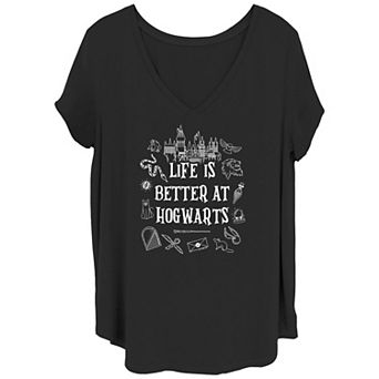 Juniors' Plus Size Harry Potter Life Is Better At Hogwarts V-Neck Graphic Tee
