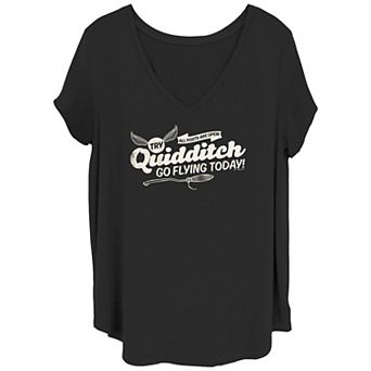 Juniors' Plus Size Harry Potter Try Quidditch V-Neck Graphic Tee