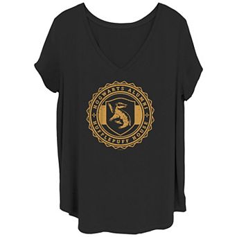 Juniors' Plus Size Harry Potter Hufflepuff Stamp V-Neck Graphic Tee