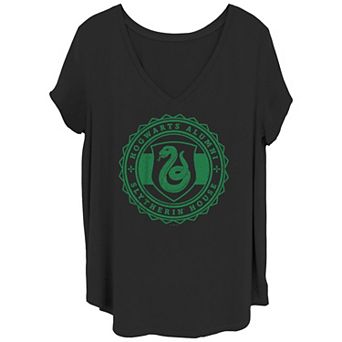 Juniors' Plus Size Harry Potter Slytherin Stamp V-Neck Graphic Tee