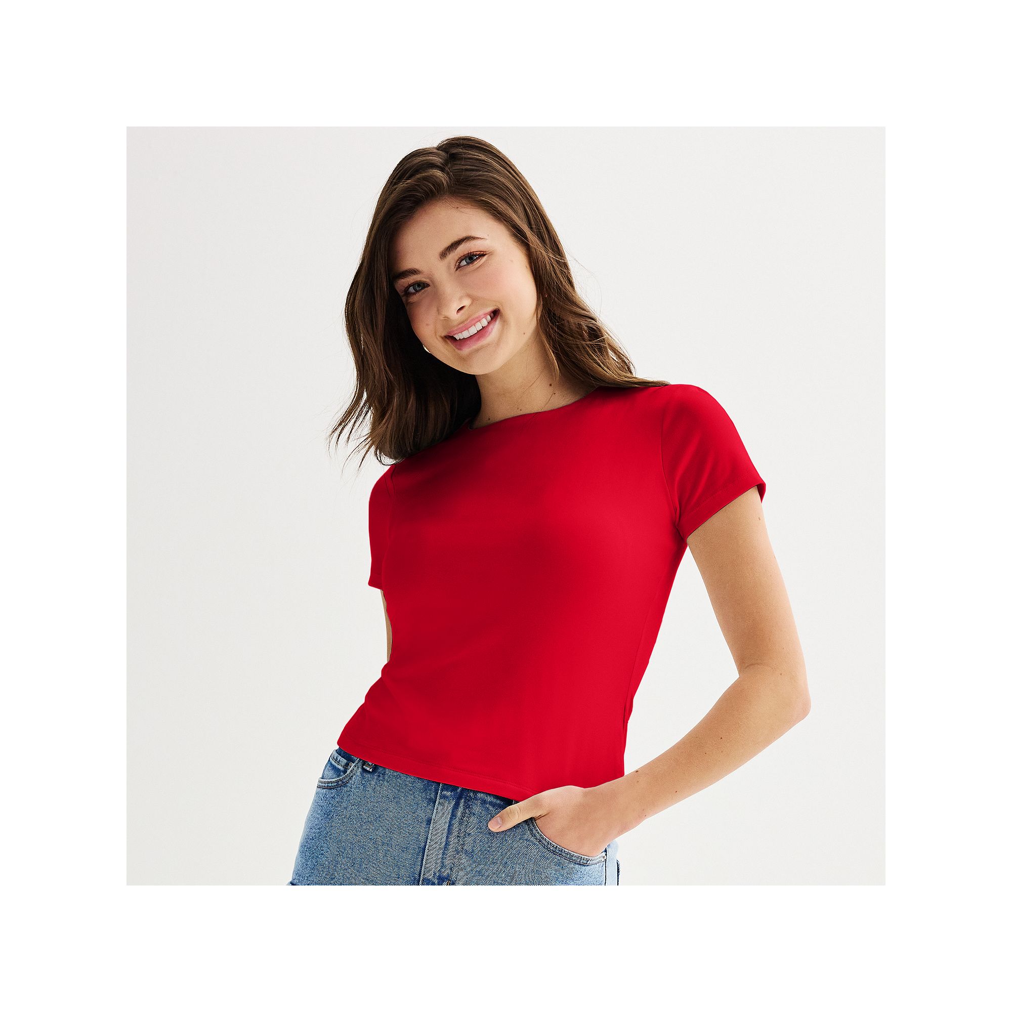 Juniors Harper & Ivy Short Sleeve Contour Crew Tee, Girls, Size: Large, T