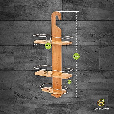 Jumblware Bamboo Shower Caddy, Hanging 3-tier Suction Cup Shower Organizer