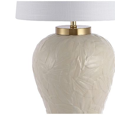 Regency Palm Leaf Ceramicmetal Bohemian Cottage Led Table Lamp