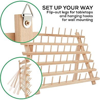 Jumblcrafts 60-spool Wooden Embroidery Thread Holder With Hanging Hooks