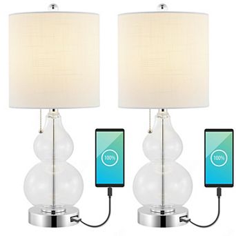 Cora Classic Vintage Glass Led Table Lamp With Usb Charging Port (set Of 2)