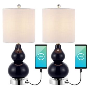 Cora Classic Vintage Glass Led Table Lamp With Usb Charging Port (set Of 2)