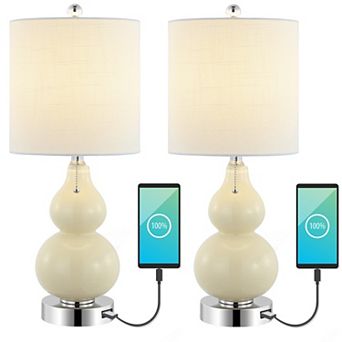 Cora Classic Vintage Glass Led Table Lamp With Usb Charging Port (set Of 2)