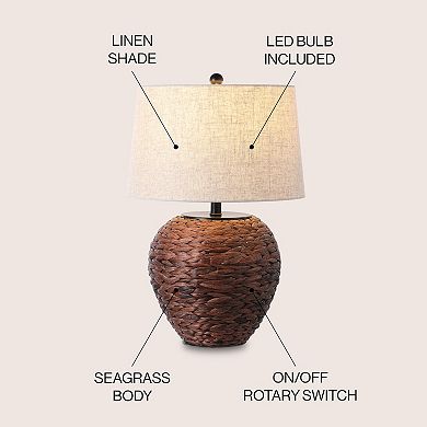 Alaro Farmhouse Coastal Water Hyacinth Basket Led Table Lamp