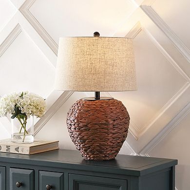 Alaro Farmhouse Coastal Water Hyacinth Basket Led Table Lamp