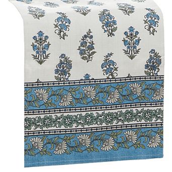 Tropez Block Print Stain & Water Resistant Indoor/outdoor Table Runner, 13"x70"
