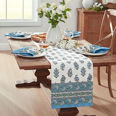Tropez Block Print Stain & Water Resistant Indoor/outdoor Table Runner, 13"x70"