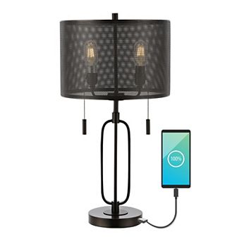 Hank Industrial Farmhouse Iron Led Table Lamp With Usb Charging Port