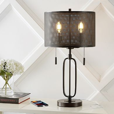 Hank Industrial Farmhouse Iron Led Table Lamp With Usb Charging Port