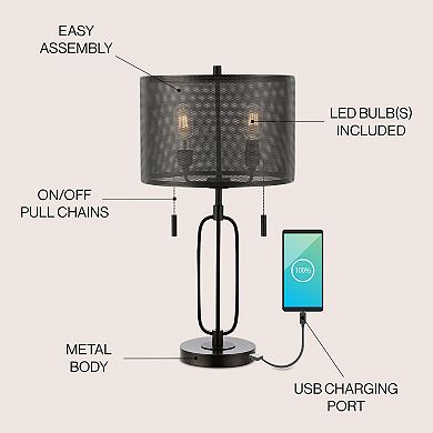 Hank Industrial Farmhouse Iron Led Table Lamp With Usb Charging Port