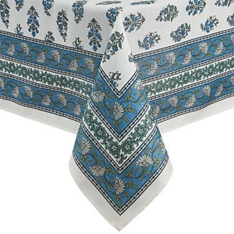 Tropez Block Print Stain & Water Resistant Indoor/outdoor Rectangle Tablecloth
