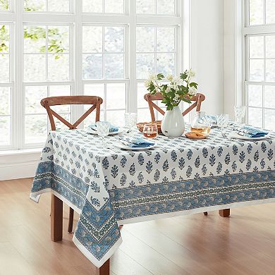 Tropez Block Print Stain & Water Resistant Indoor/outdoor Rectangle Tablecloth