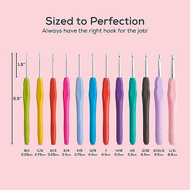 Jumblcrafts 12-piece Crochet Hook Set, Colorful Crochet Hooks With Rubber Grip