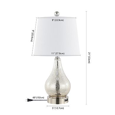 Dino Farmhouse Industrial Iron/glass Led Table Lamp With Usb Charging Port (set Of 2)