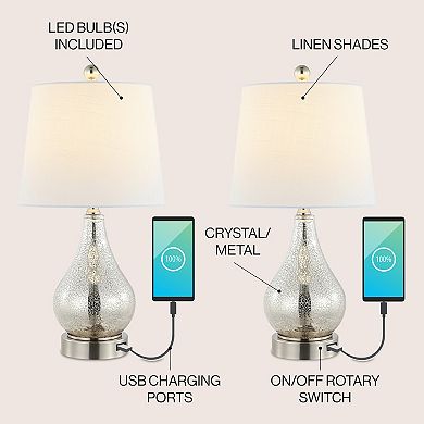 Dino Farmhouse Industrial Iron/glass Led Table Lamp With Usb Charging Port (set Of 2)