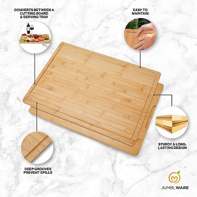 Jumblware Bamboo Cutting Board, 18x24 Large Wooden Chopping Block Tray W/handles