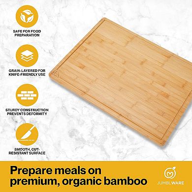 Jumblware Bamboo Cutting Board, 18x24 Large Wooden Chopping Block Tray W/handles