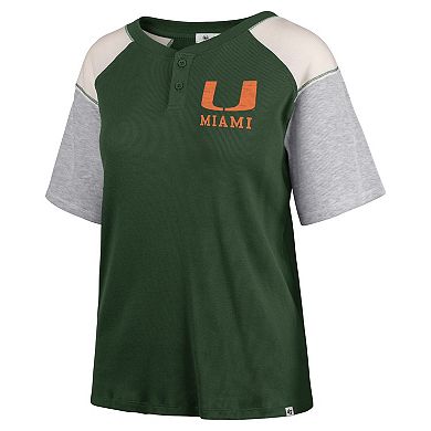 Women's '47 Green Miami Hurricanes Underline Harvey Colorblock Raglan Henley T-Shirt