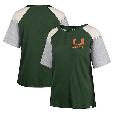 Women's '47 Green Miami Hurricanes Underline Harvey Colorblock Raglan Henley T-Shirt