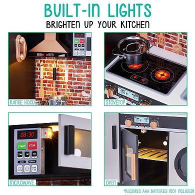 Lil’ Jumbl Kids Kitchen Set, Pretend Wooden Play Kitchen, Battery Operated Ice Maker and More