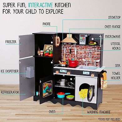 Lil’ Jumbl Kids Kitchen Set, Pretend Wooden Play Kitchen, Battery Operated Ice Maker and More