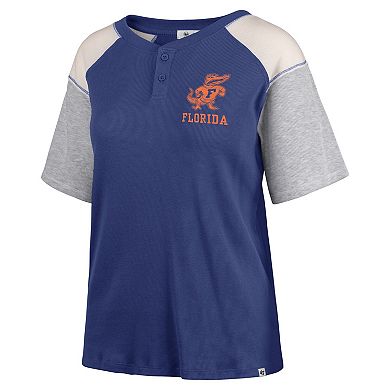 Women's '47 Royal Florida Gators Underline Harvey Colorblock Raglan Henley T-Shirt
