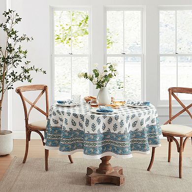 Tropez Block Print Stain & Water Resistant Indoor/outdoor 70" Round Tablecloth